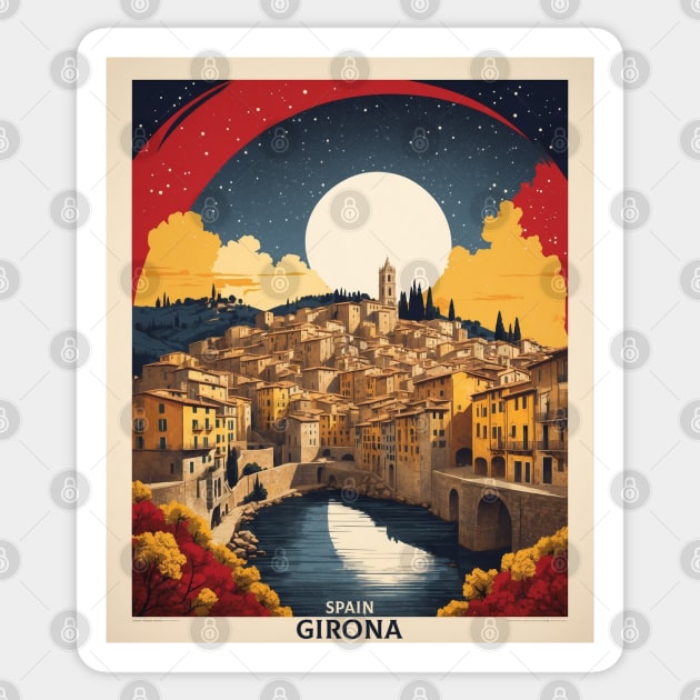 Girona Spain Starry Night Travel Tourism Retro Vintage Art Sticker by TravelersGems